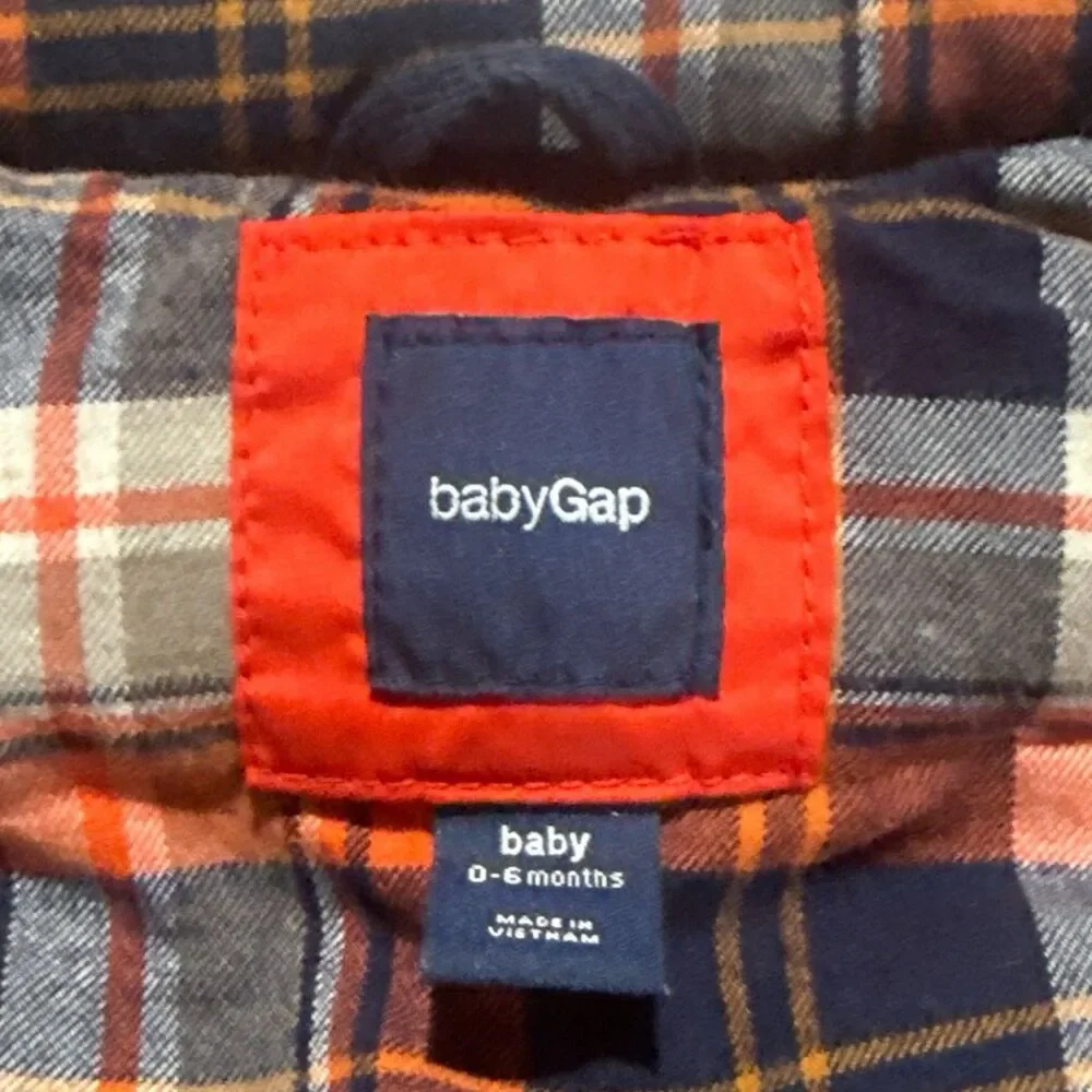 Baby Gap Puffer Vest 6-12 Months Red Orange Plaid Lined Snap Front Killer Tomato